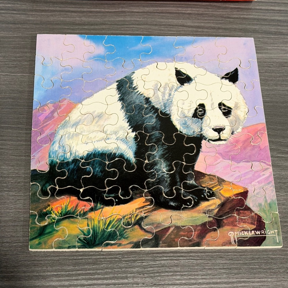 Vintage Victory Hand Cut Wood Jigsaw Puzzle Panda 64 Pieces 1972 7244 England
